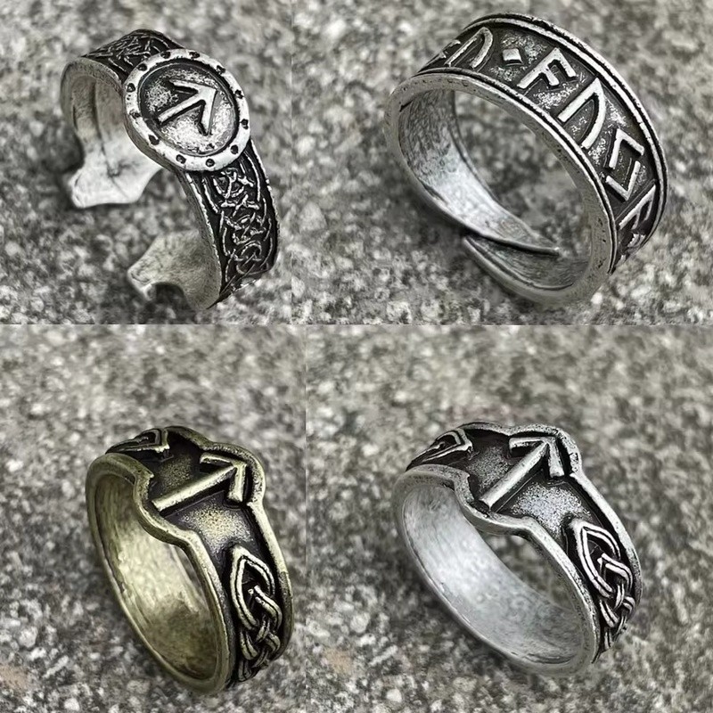 Perhiasan Rune Runic, Cincin Viking Pria Wanita, Cincin Rune Norse Vintage, Cincin Amulet Rune yang 