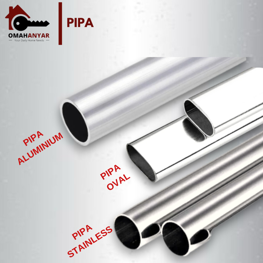 mws - (UTUH/POTONG JADI 2) Pipa Bulat Aluminium SS 3/4 1 Inch Pipa Oval Gantungan Baju Lemari 3M