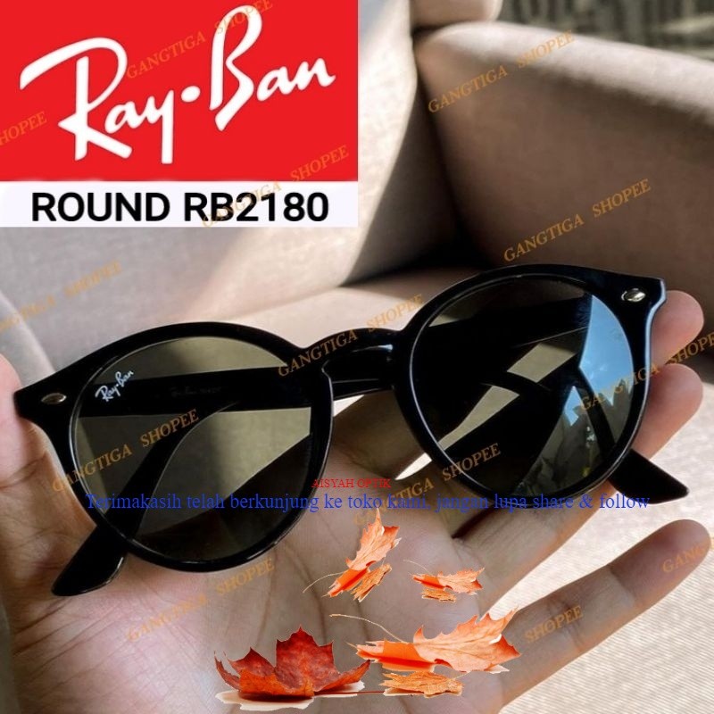 Kacamata Hitam RAYBAN ROUND RB2180 Black Glossy Lensa Kaca