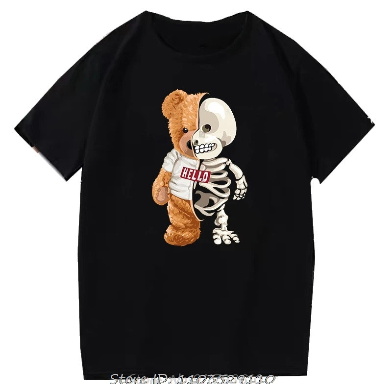 Kaos Teddy Bear Grafis Robotik Keren Atasan Harajuku Kartun Streetwear Kaos Kebugaran Kaos Fashion S
