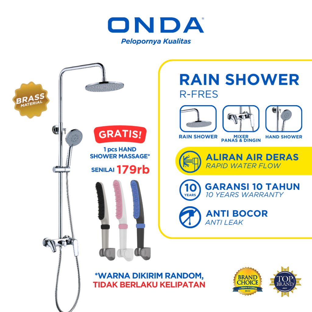 ONDA Rain Shower Set Kamar Mandi 3 in 1 R-FRES Shower Tiang Komplit Kran Panas Dingin Anti Bocor