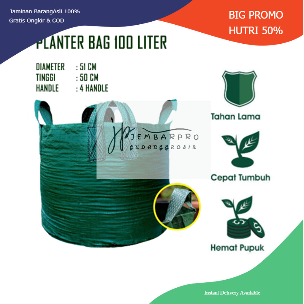Planter Bag 100 Liter Handle 100% Media Tanam Planter Bag 100 Liter
