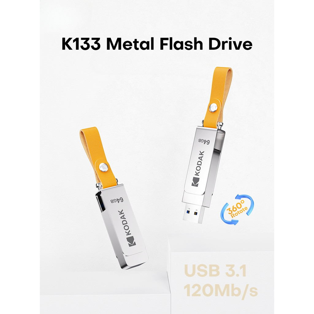 K133 USB 3.1 Flash Drive 64GB 128GB 256GB 512GB Read Speed 120MB/s Metal Body Leather Band USB3.1 Pe