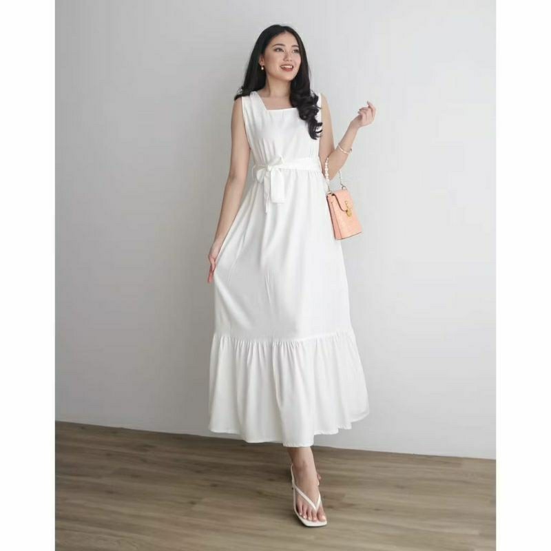 [ SAKILA ]Long dress tanpa lengan / inner dress rayon /dress pantai susun / dalaman gamis tanpa leng