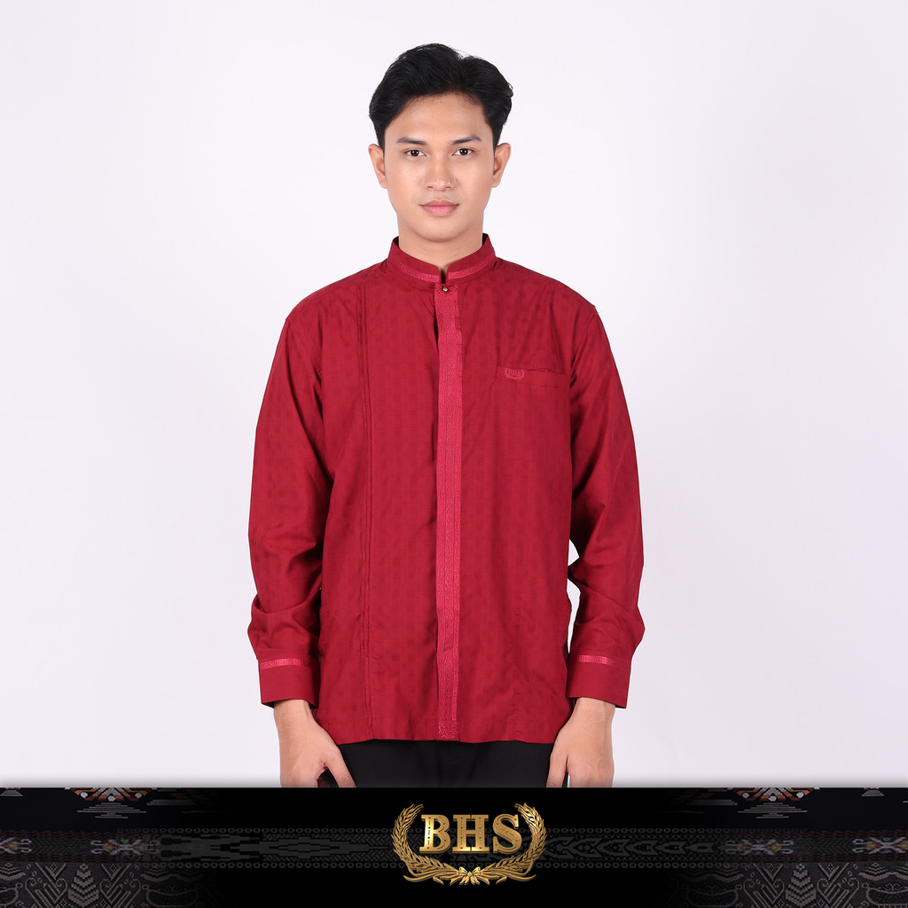 Baju Koko BHS Classic Motif Khalid Maroon