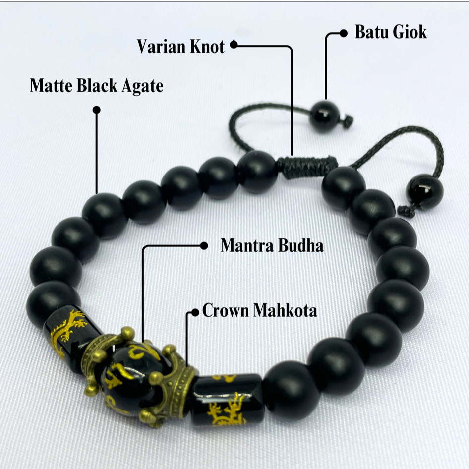 WEARMOURA/Gelang Kesehatan/Gelang Mantra Budha/Gelang Batu Black Onyx/Gelang Batu Alam ASLI 100%