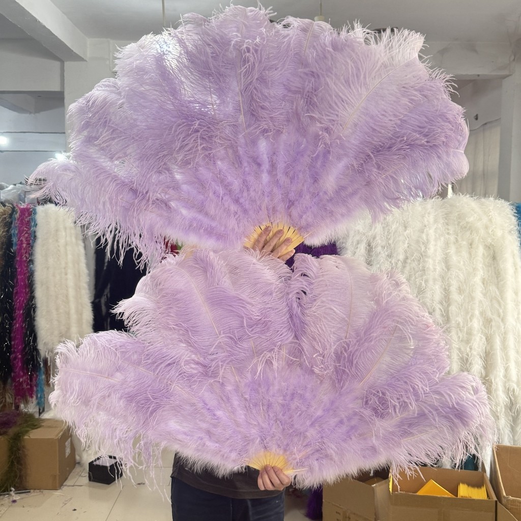 13Bone Large Real Ostrich Feathers Fans Dance Performance Props Foldable Plumes Fan Crafts Fan Marab