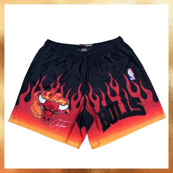 Celana Pro Standard NBA Chicago Bulls Flame Black Basketball Short Original