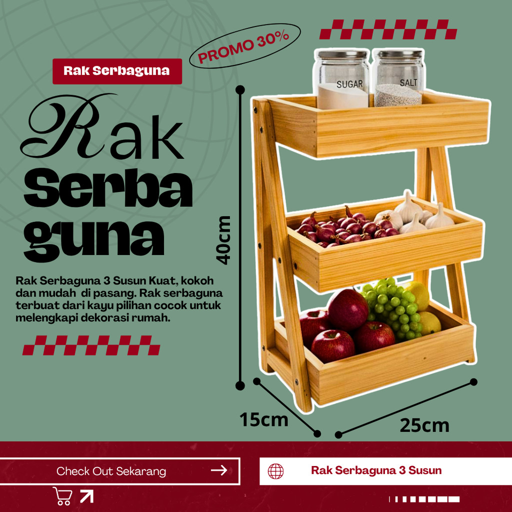 Rak Bawang Susun KAYU JATI Gratis Stiker Tempat Telur Bumbu Dapur Unik Aesthetic Kualitas Premium
