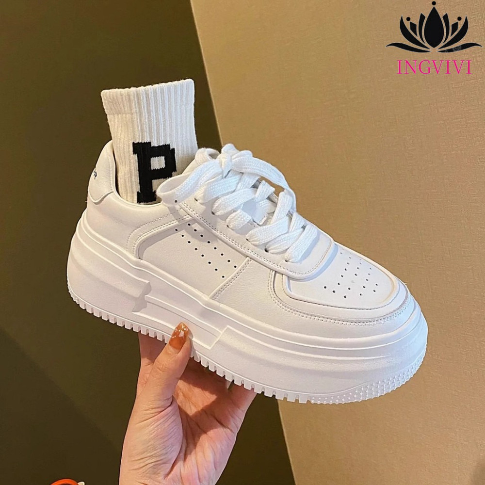 Sepatu INGVIVI Sneakers Putih Polos Style Nyaman Wanita Sepatu Cewek Polos Korean
