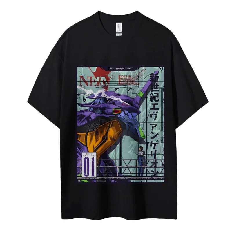 Mode Neon Genesis Evangelion Kaos Anime Crewneck Unisex Nyaman Lengan Pendek Olahraga dan Santai Ata