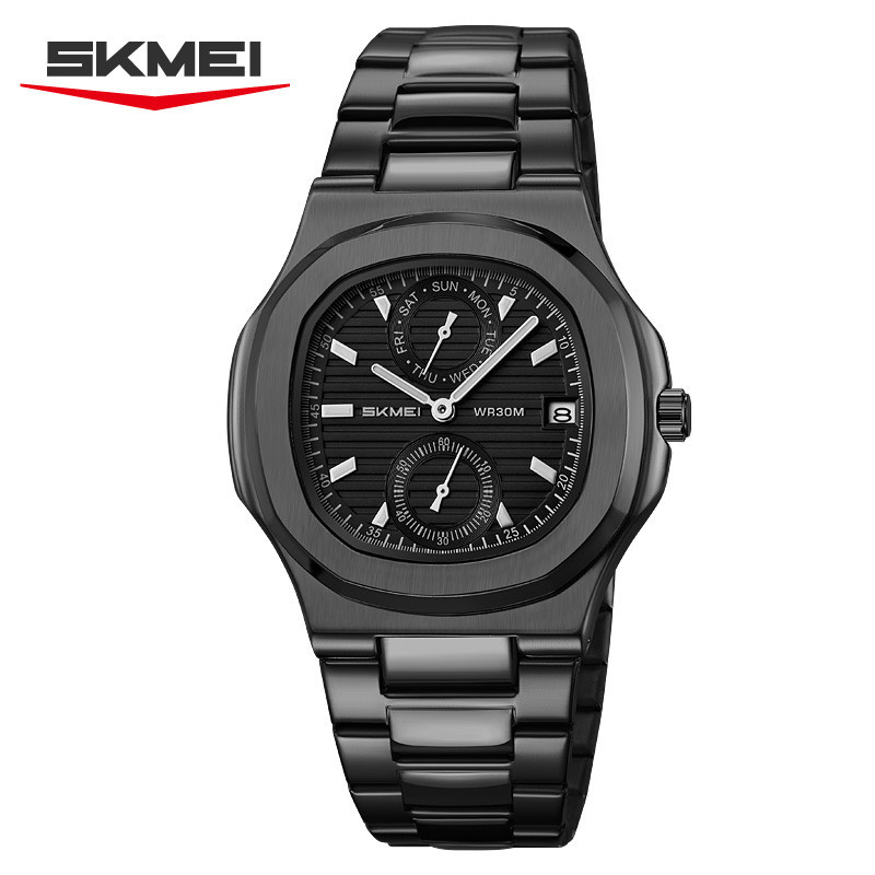 Terbaru 2032 SKMEI 2423 Jam Tangan Pria Analog Chronograph Tali Stainless Steel MGOS