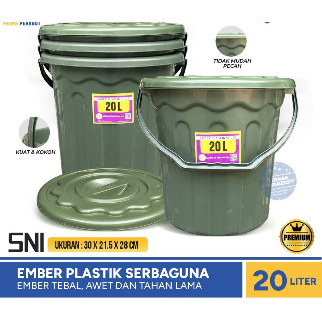Ember Plastik 20 Liter Tutup Hijau Ember Serbaguna Tabitha