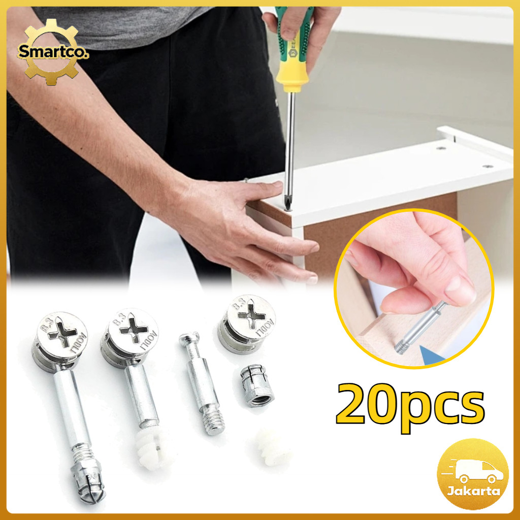 Minifix Bolt 3 Dan 1 Konektor - Minifix Baut Knock Down Skrup 20 Pcs-Knockdown Screw