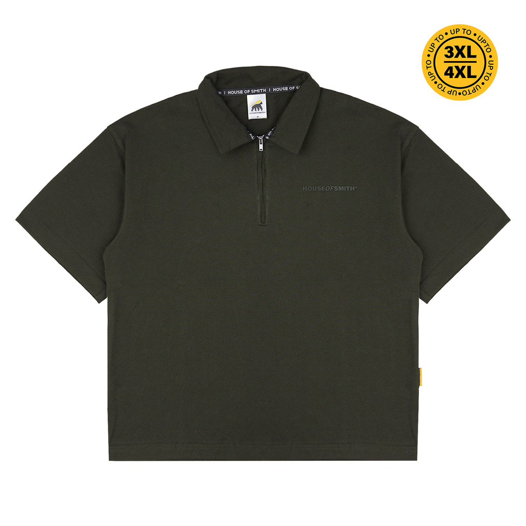 House of Smith Polo Shirt - Origin Halfzip Heavyweight Polo Boxy Army - Polo Halfzip Boxy Pria