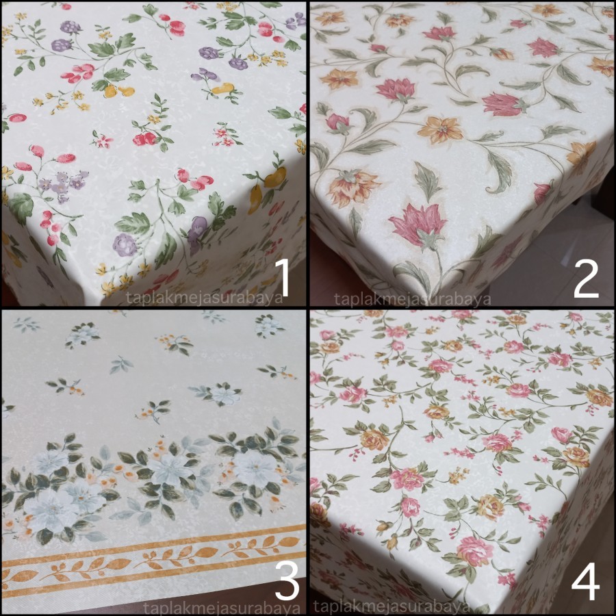 Taplak Meja Makan Plastik Meteran Shabby Chic Custom Ukuran Motif Bunga Buah