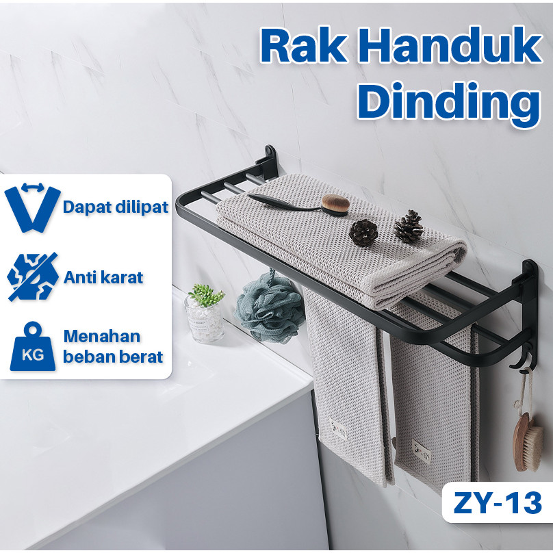 Jemuran Dinding Rak Kamar Mandi 2 Tingkat Rak Handuk Alumunium