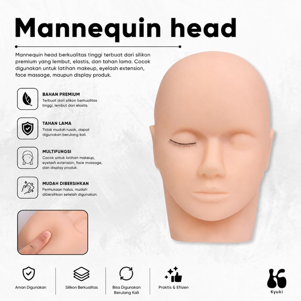Mannequin Head Silikon Premium Kepala Latihan Makeup Eyelash Extension Face Practice Head Dummy Kepa