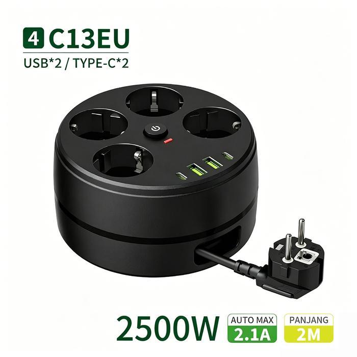PROMO  ROYAL 2500W Soket standar 8 In 1 Power Strip Power Socket Stop Kontak 4 * Colokan + 2 * USB +