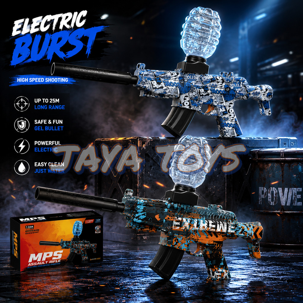 Mainan Tembak Tembakan Pistol MP5 Water Gel Blaster Elektrik Desain Grafiti  Water Gel Beads Premium