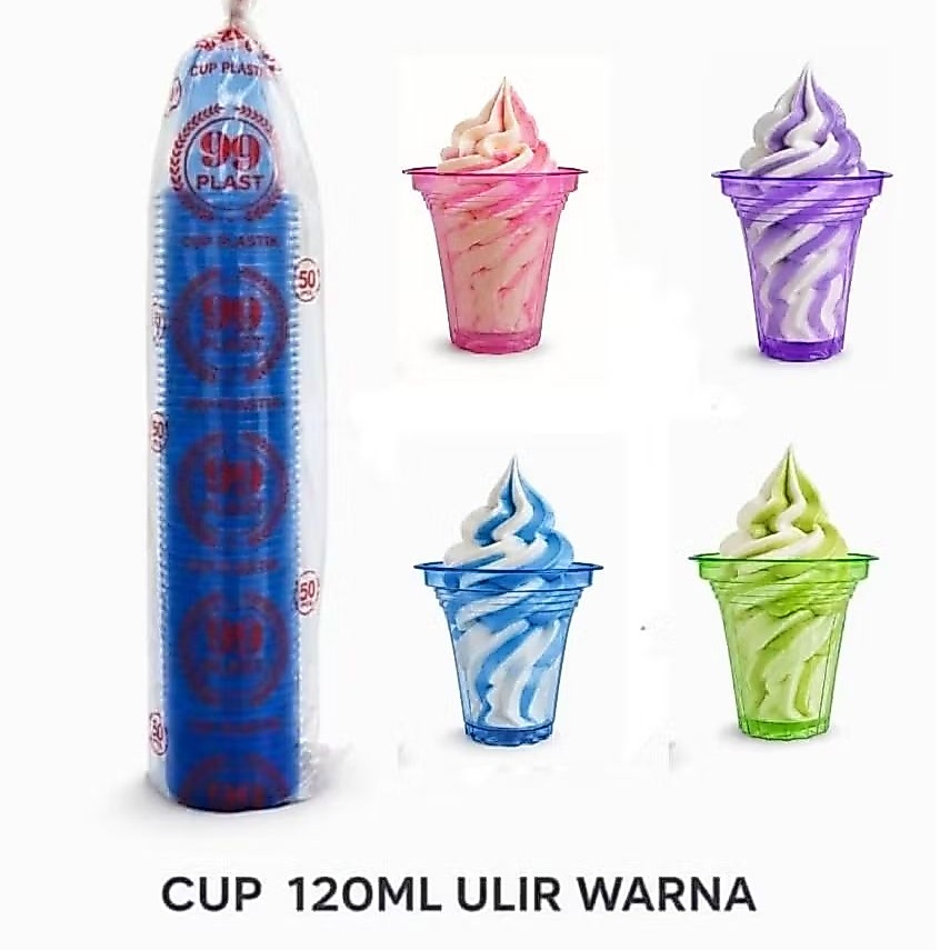 Gelas Plastik/Cup Ulir 120 ml Warna Random atau Bening 99Plast Cup Jasuke Cup Es Krim cup ice cream