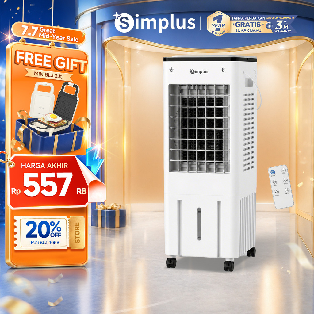 Simplus Air cooler Kipas Angin Pendingin Kipas AC Rumahan Tangki 10L Jangkauan Udara Luas