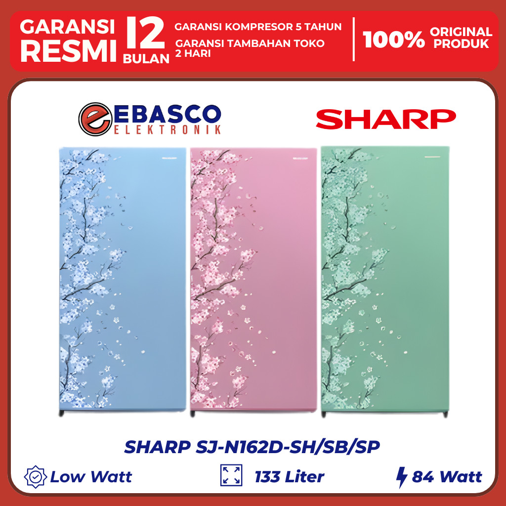 SHARP Kulkas SJN-162-DSB/DSP 1 Pintu 133L Low Watt Garansi Resmi