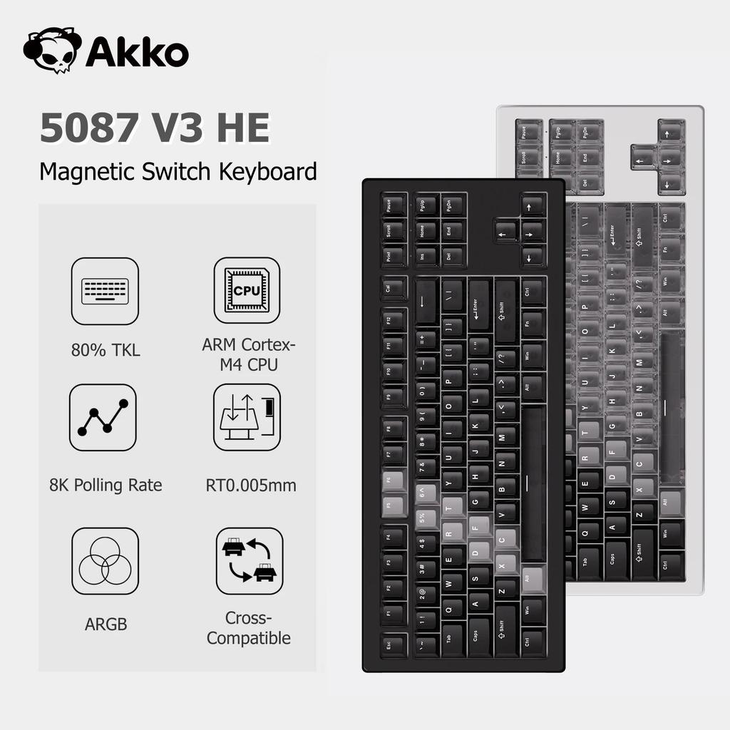 Akko 5087 V3 HE Keyboard 88 Keys TKL Layout Magnetic Swit Rapid Trigger 0.005mm 8K ARGB Type-C Wired