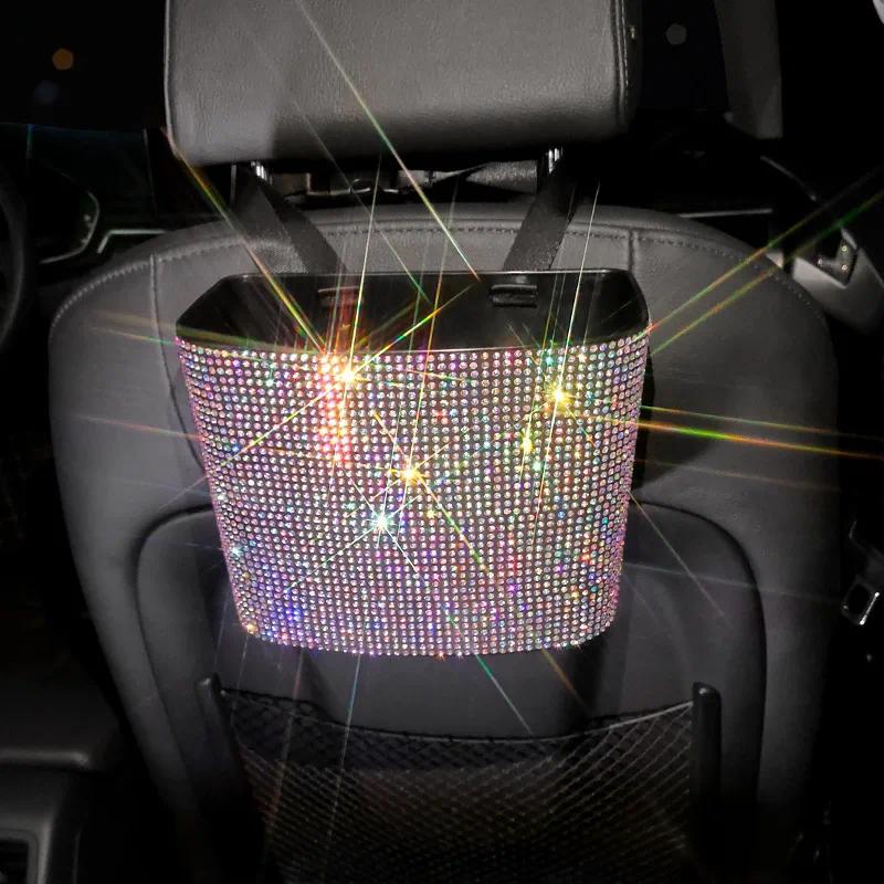 Rhinestone Car Trash Can Storage B Plastic Color Diamond Back Storage Box Waterproof Trash Grabber C