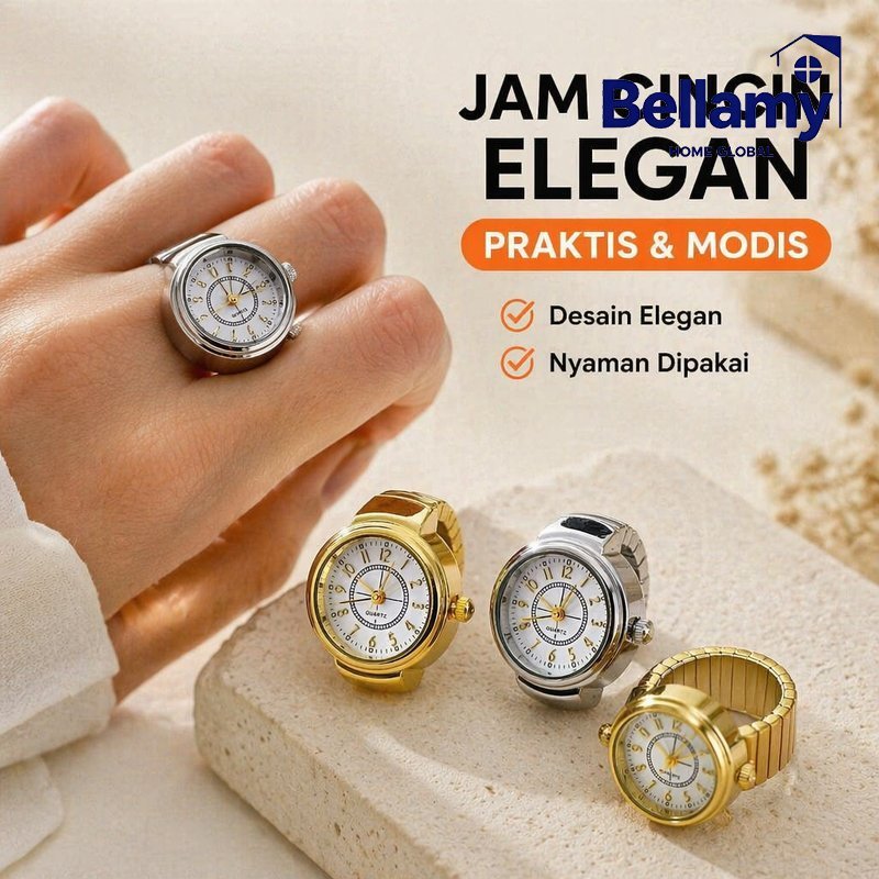 Jam Cincin Digital Retro Emas Perak Quartz Tampilan Angka Besar Cincin Pria Wanita