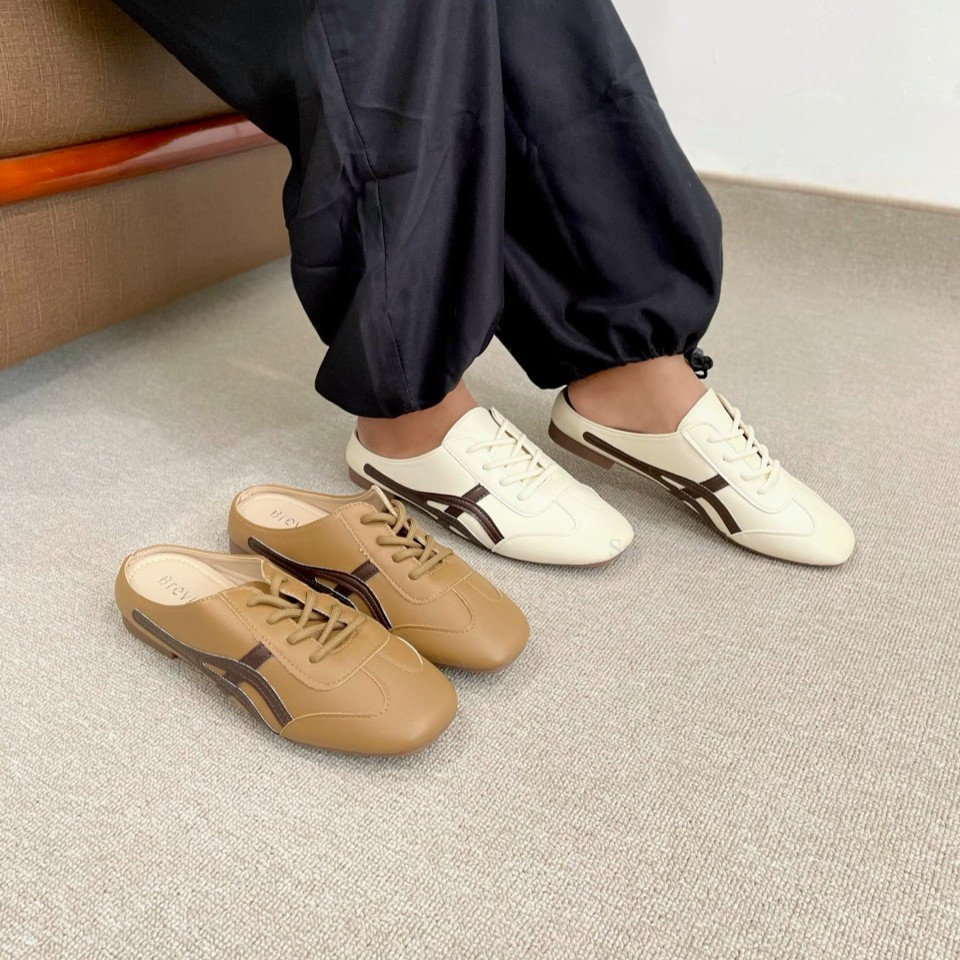 SANDALISTIC Chen Slip On Sneakers Women || Sepatu Backless Wanita || Retro Stripe Sneakers Mule || S