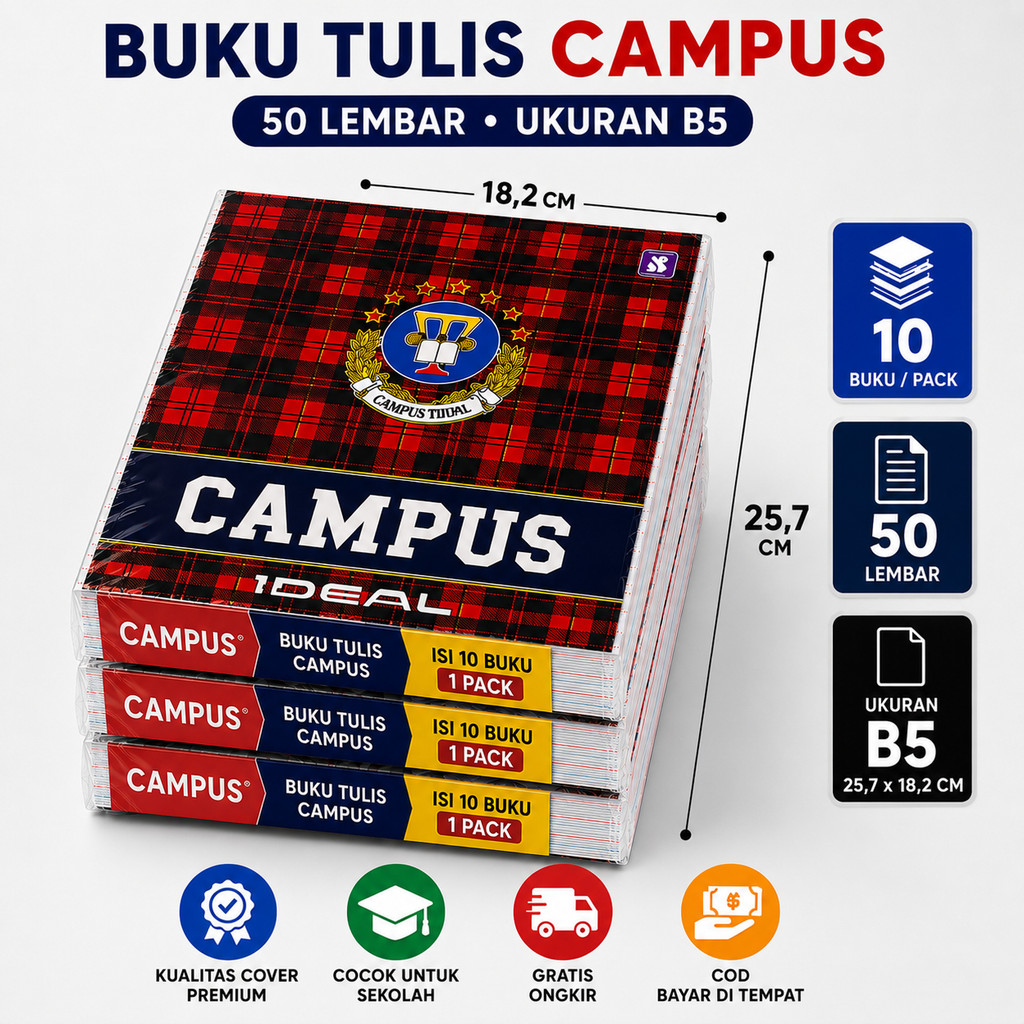 (1 Pack 10 Buku) Buku Tulis 50 Lembar Campus B5 Campus