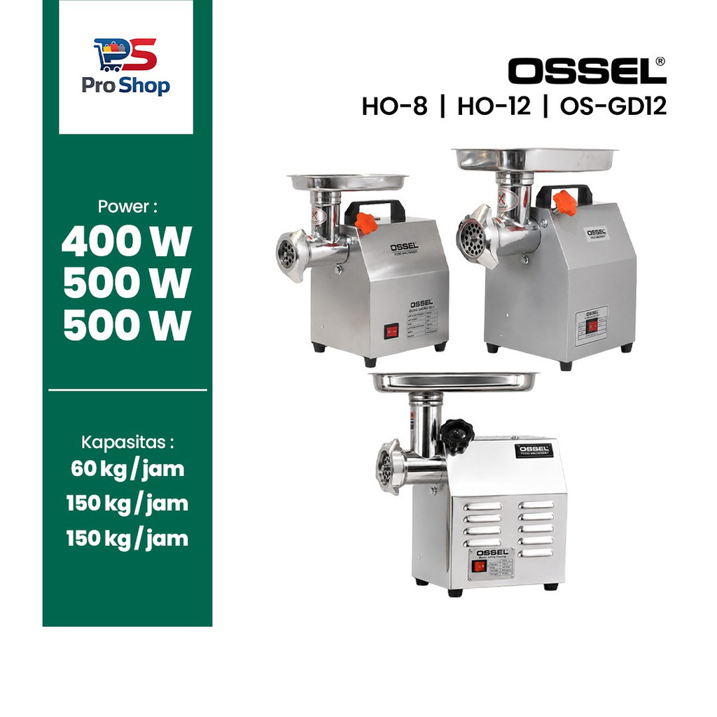 OSSEL Giling Daging Listrik Gilingan Daging Heavy Duty HO-12 OS-GD12 150kg/Jam OSSEL