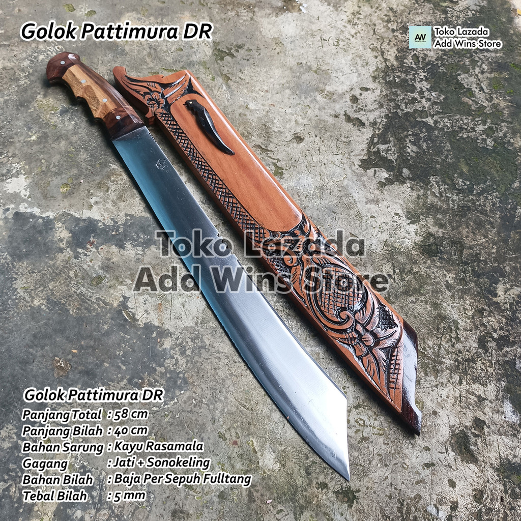 Golok Patimura Ukir Panjang Tebas Bambu Kayu Keras - Golok Baja Asli Super Tajam Fulltank