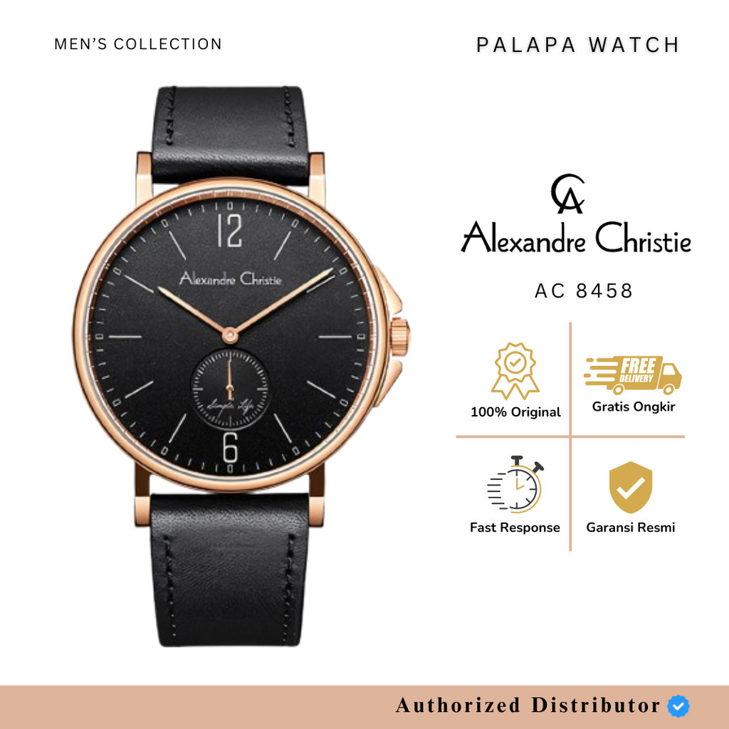 Jam Tangan Pria Alexandre Christie AC 8458 / ac8458 / 8458 Leather Original Garansi 1 Tahun