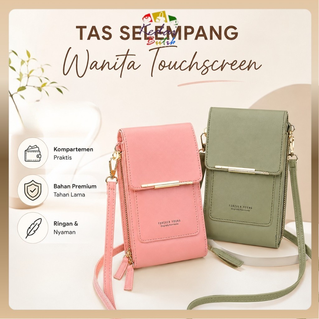 KEDAIBUTIK (344) Tas Selempang Wanita Touchscreen / Tas Wanita Simpel Kekinian Muat HP Dompet Kartu