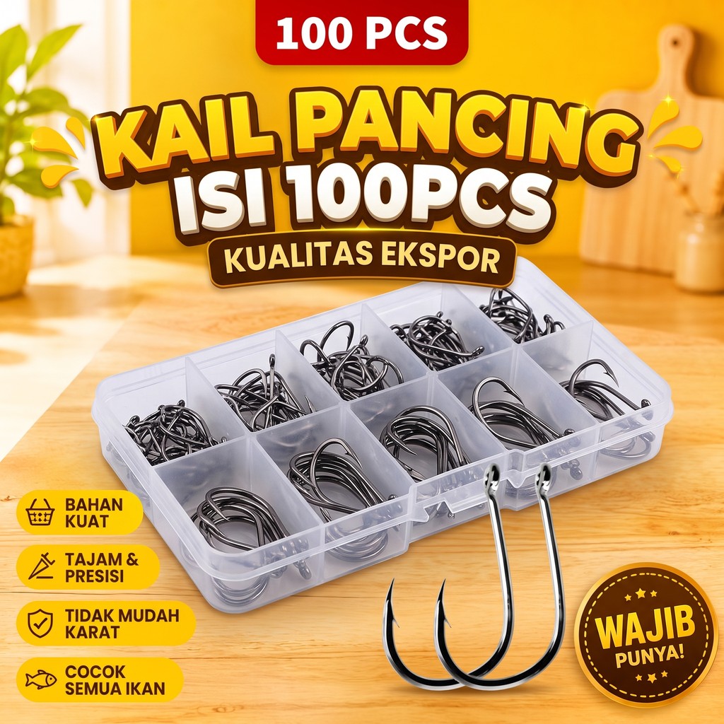 Mata Kail Pancing Baja Karbon Set 100 PCS | Kail Pancing Tajam Kuat Aneka Ukuran os