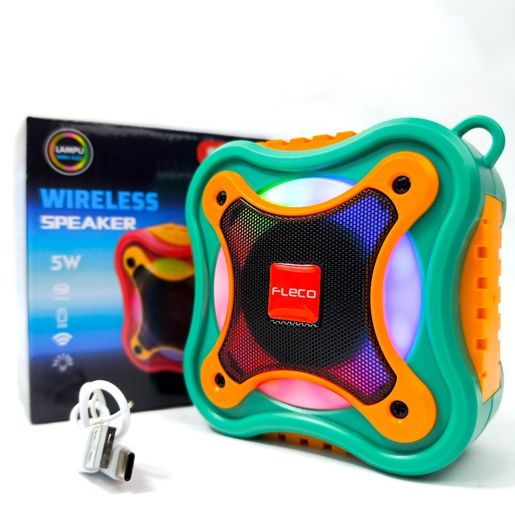 Speaker Portable Super Bass LED LIght PLay Fleco F-419