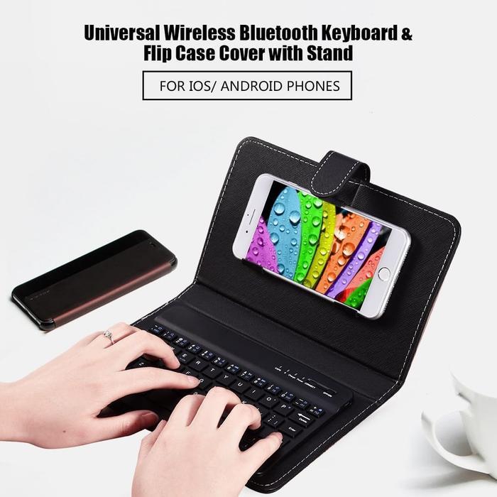 KEYBOARD MINI BLUETOOTH FOR MOBILE PHONE TABLET SMART TV LEATHER CASE - BIRU MINI