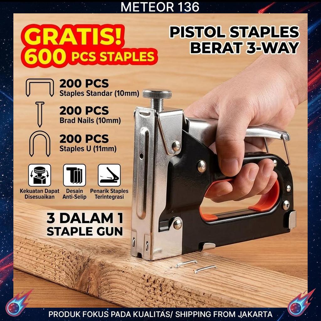 Gratis 600 Paku / Stapler 3in1 Tembak Gun Serbaguna Staples 3 In 1   4-14 MM Tembok jokmotor triplek