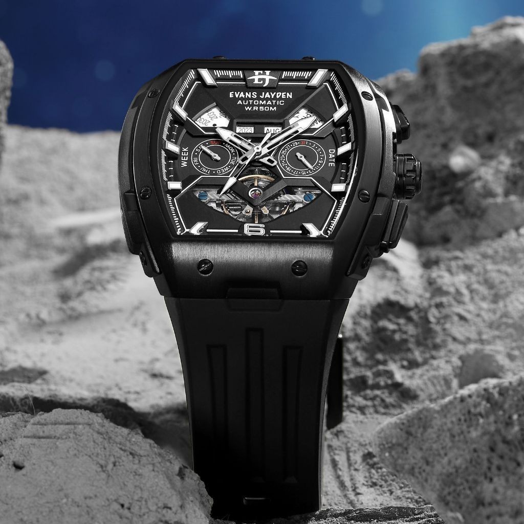 Evans Jayden Jam Tangan Pria 9620 Rubber Automatic Movement Silicon Kaca Sapphire Chronograph Water 