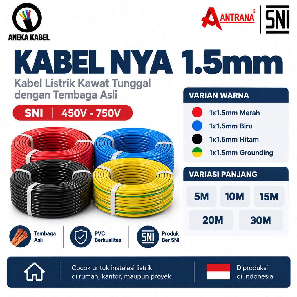 Kabel Listrik NYA 1.5mm / Kabel Kawat Tunggal 1.5mm / Kabel NYA 1.5mm SNI