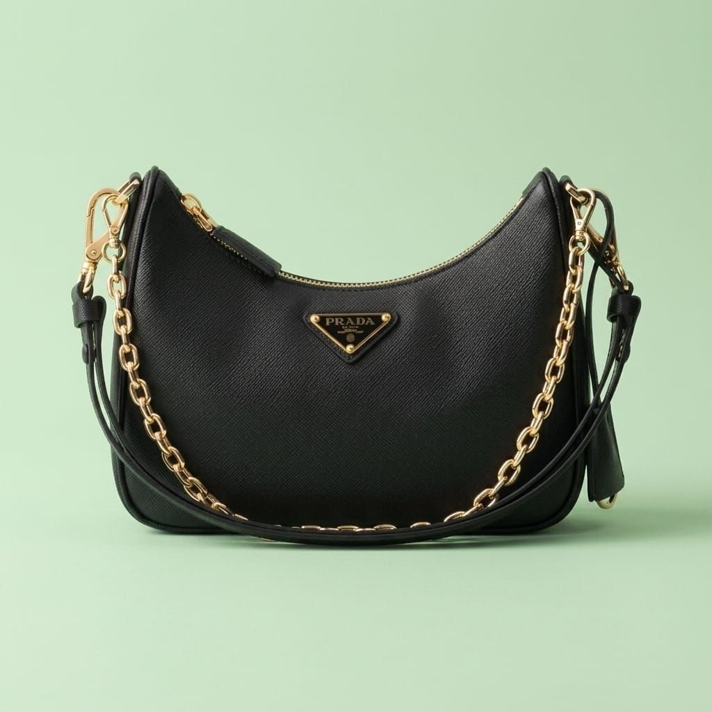 Tas Bahu Mini Rantai dan Kulit SAPI Saffiano Edisi Ulang Brand PRADA 100% ORIGINAL