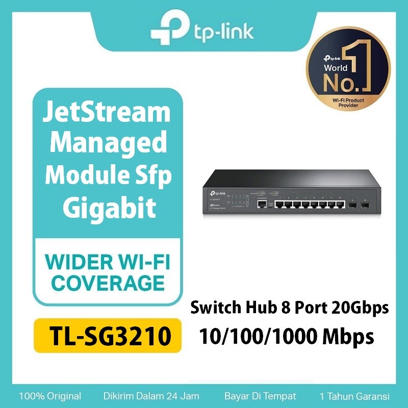 TPLink TL-SG3210 JetStream Managed Switch Hub 8 Port 20Gbps Gigabit 10/100/1000Mbps Uplink 2 Slot Mo