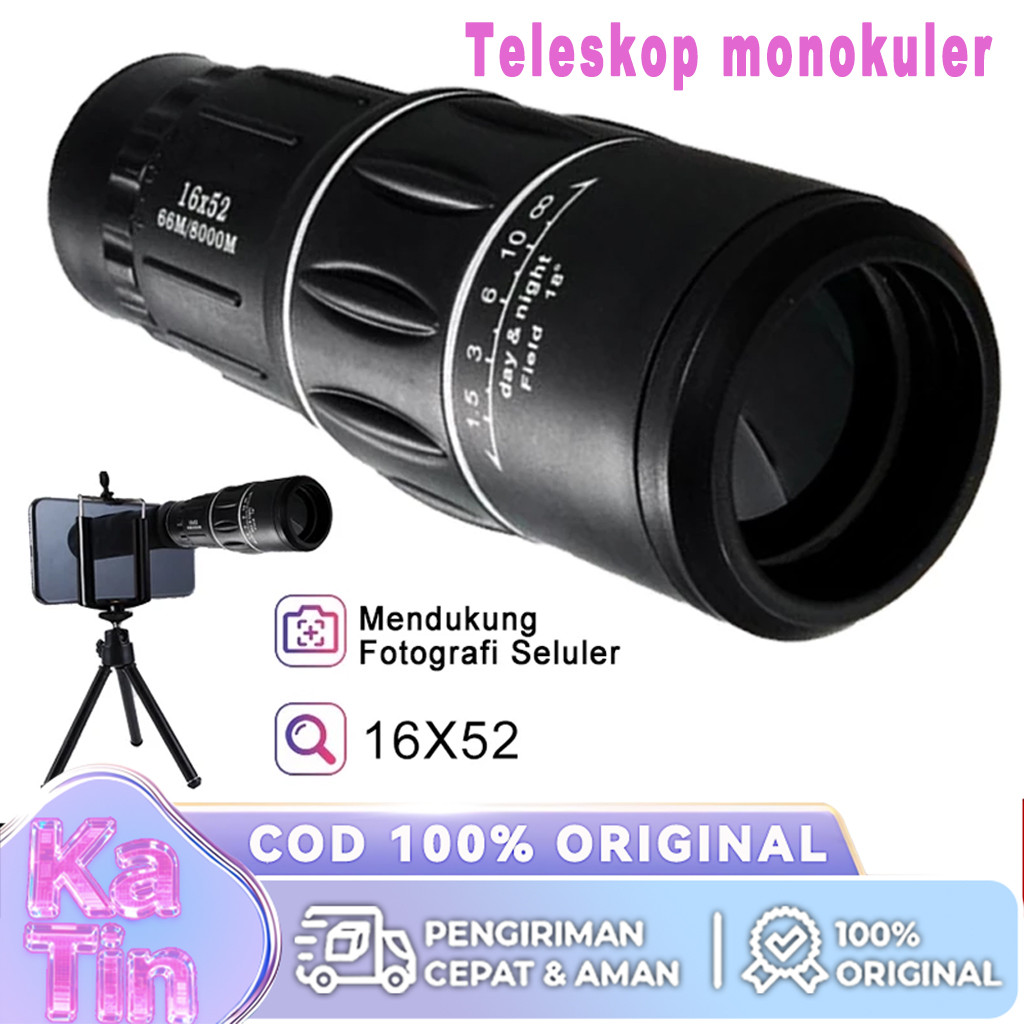 Teropong Lensa Zoom HP Teleskop Fokus Monocular 16*52 40mm Jarak Jauh Kamera Zoom Cam Lensa Tele Tel