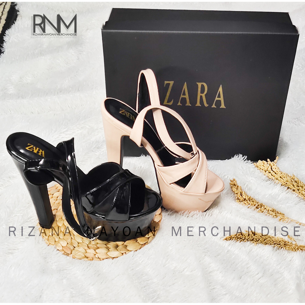 Heels Zara Silang Glossy 15 cm High Heels Wanita RNM.Market
