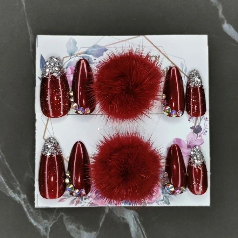 TERMURAH Kuku Palsu Pengantin/Nail Art/Kupal Pompom Bulu Bulu fs-00