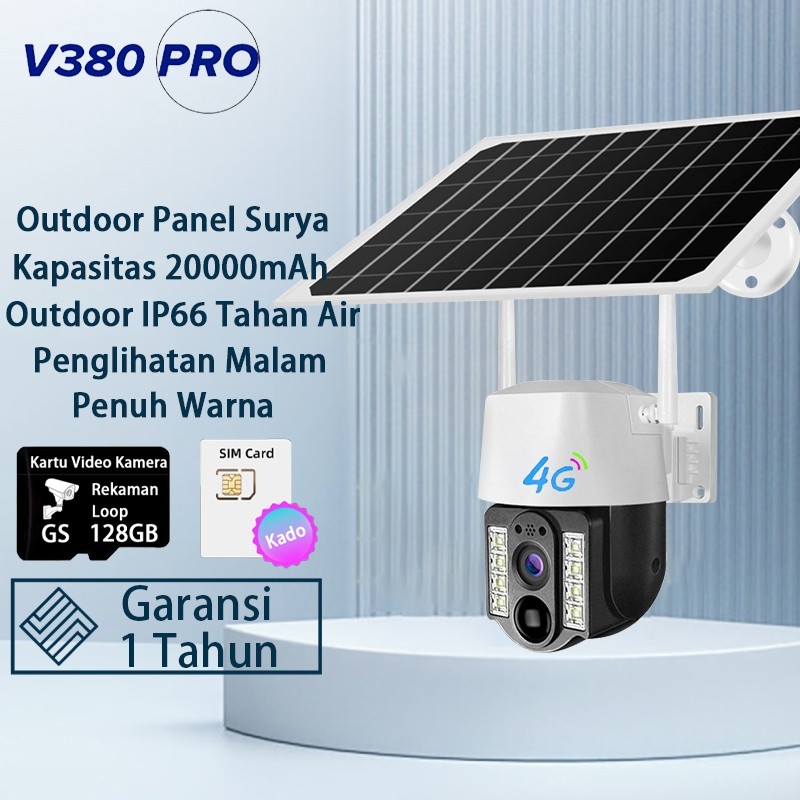 V380 Pro 4G WIFI Kamera CCTV Luar Ruangan 5MP HD Tenaga Surya Nirkabel PIR Baterai Daya Rendah