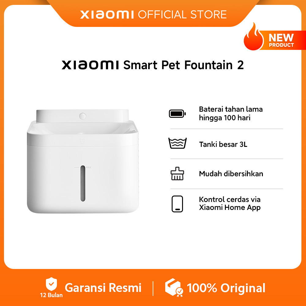 HALHIMAH Xiaomi Smart Pet Fountain 2 | Baterai tahan lama hingga 100 hari | Tanki besar 3L | Mudah d