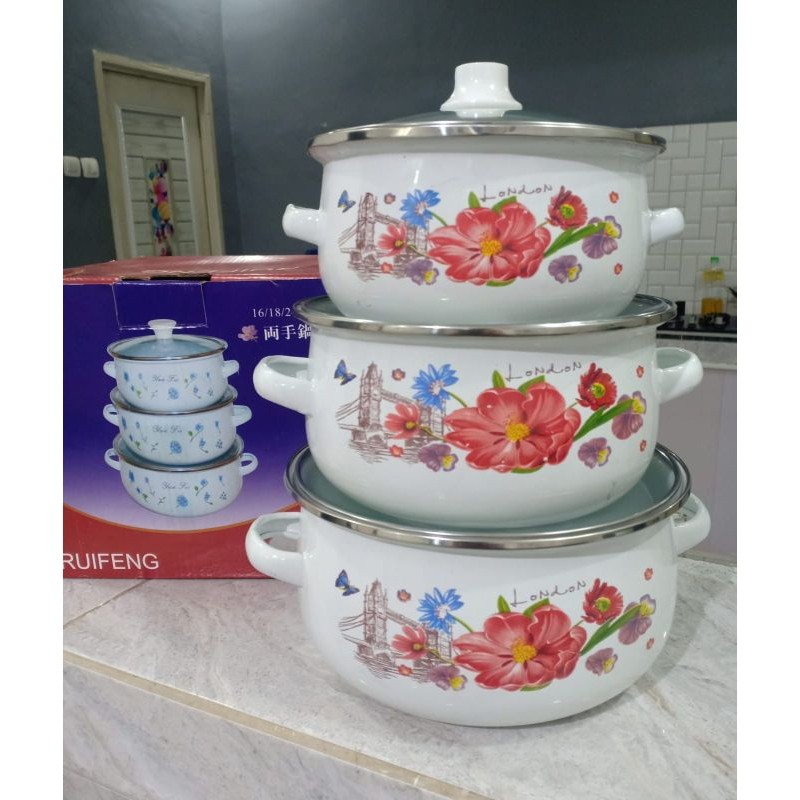 Panci Kukus Reona 3 Susun | Panci Set Stainless Tutup Kaca Anti Karat